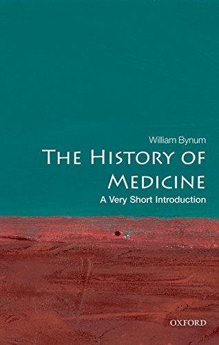Book cover for The History of Medicine with teal background and red landscape image.