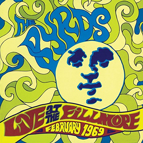 Psychedelic album cover for The Byrds featuring a stylized face against swirling green patterns.