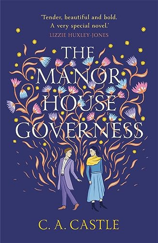 Book cover: “The Manor House Governess” with floral heart design and figures.