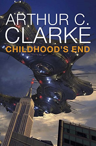 Book cover for "Childhood's End" depicting a spaceship over a city.