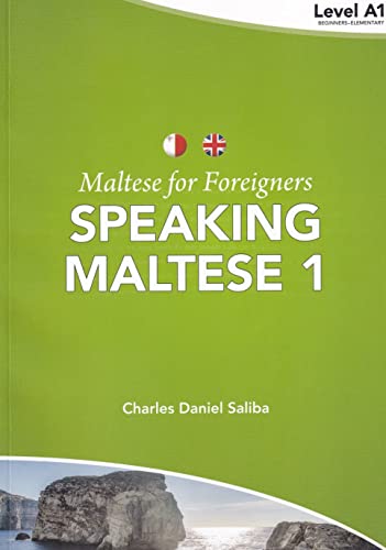 Green textbook cover, “Maltese for Foreigners: Speaking Maltese 1” with coastal image.