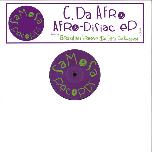Vinyl record cover with purple logo and text on a black background.