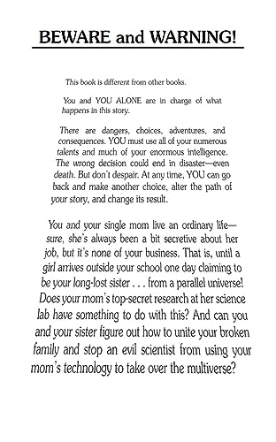 Book cover with bold red text warning of dangers and choices within.
