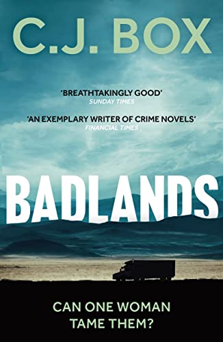 Book cover for “Badlands” by C.J. Box, featuring a dark landscape and truck.