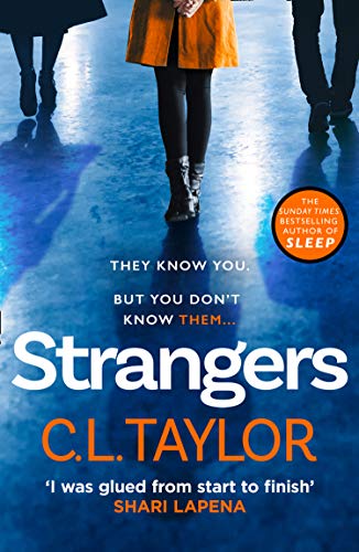 Book cover: “Strangers” by C.L. Taylor, featuring figures in cool tones.