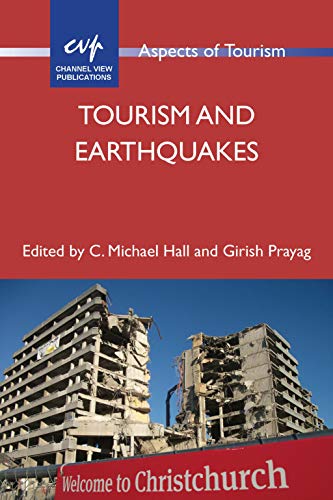 Red book cover with text “Tourism and Earthquakes” and damaged buildings.