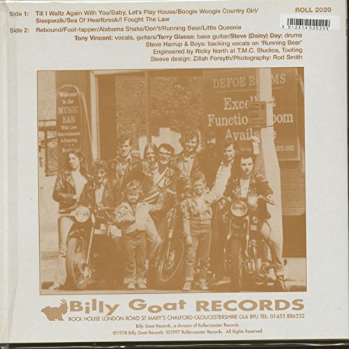 Sepia-toned vinyl record back cover featuring a group of people with motorcycles.