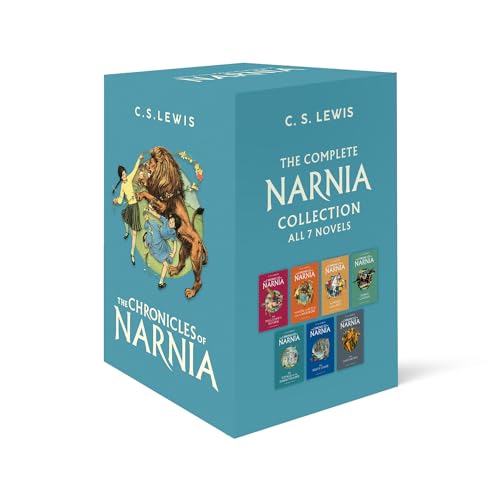 Blue box set of seven "The Chronicles of Narnia" books by C.S. Lewis.