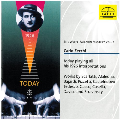 CD cover with a man playing piano and a portrait of Carlo Zecchi.