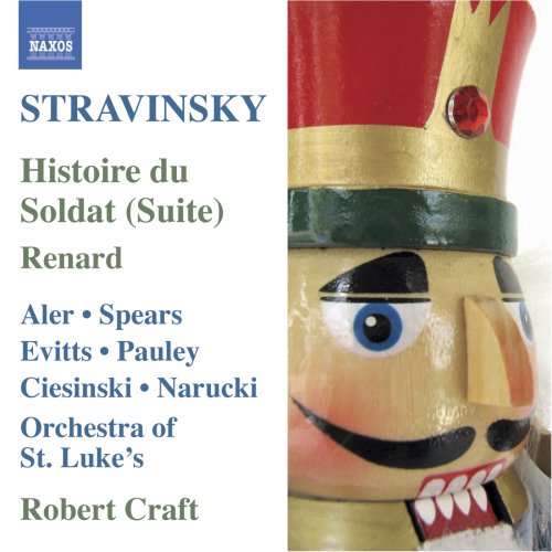 A CD cover featuring a wooden nutcracker's face and text listing Stravinsky's compositions.