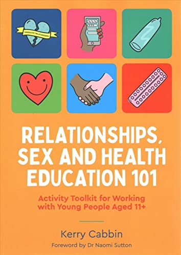 Book cover with icons representing relationships, sex, and health education.