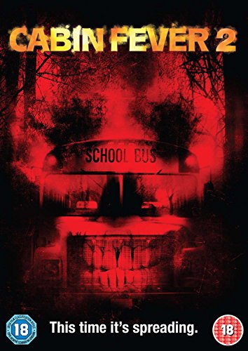 Cabin Fever 2" DVD cover: a school bus silhouetted in a red, foggy forest.