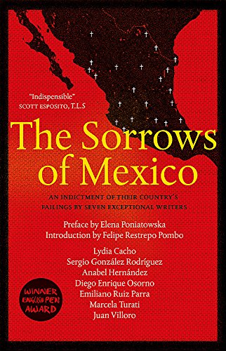 Book cover: "The Sorrows of Mexico" with a red background and crosses.