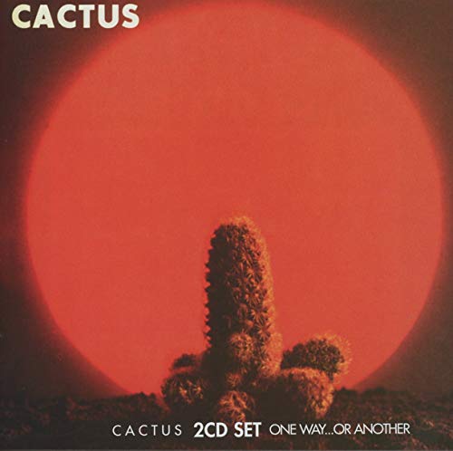 Red album cover for Cactus' "One Way... Or Another" with a cactus silhouette.