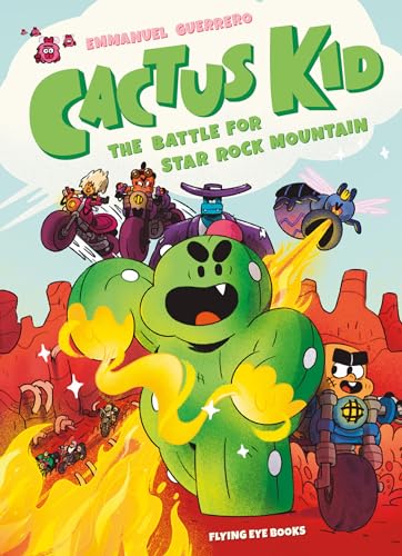 Cartoon cover of "Cactus Kid" featuring a cactus boy and robot friends.