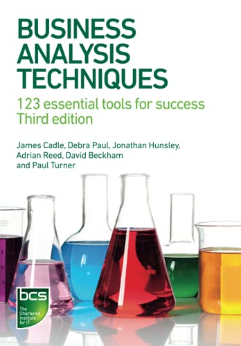 Book cover: "Business Analysis Techniques" with lab equipment imagery.