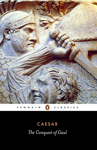 Roman relief sculpture with Penguin Classics edition of Caesar’s “The Conquest of Gaul.”