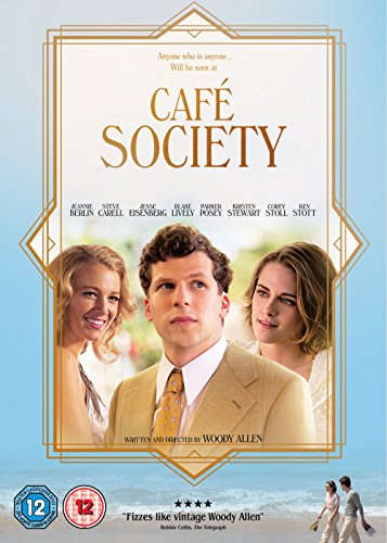 DVD cover for Cafe Society featuring Jesse Eisenberg, Blake Lively, and Kristen Stewart.