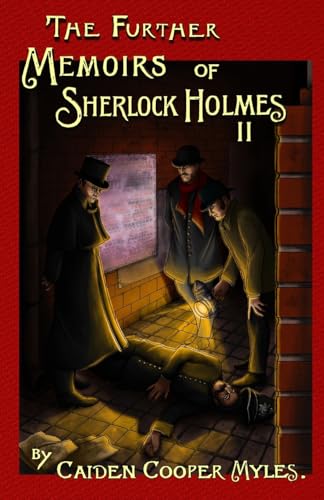 Book cover depicting Sherlock Holmes and Watson investigating a crime scene.