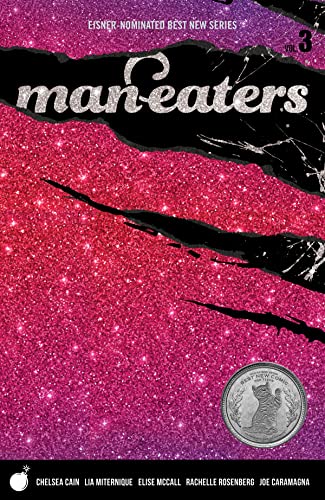 Man-Eaters" Volume 3 comic book cover with pink glitter and black claw marks.