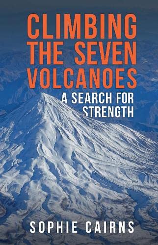Book cover: snow-capped volcano with title "Climbing the Seven Volcanoes".