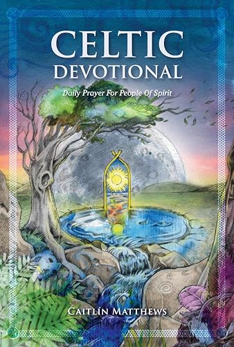 Book cover with a tree, pool, sun, moon, and Celtic-style text.
