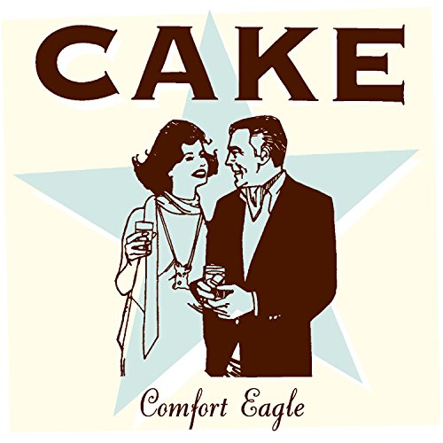 Cake “Comfort Eagle” CD cover: couple illustration with starburst background.