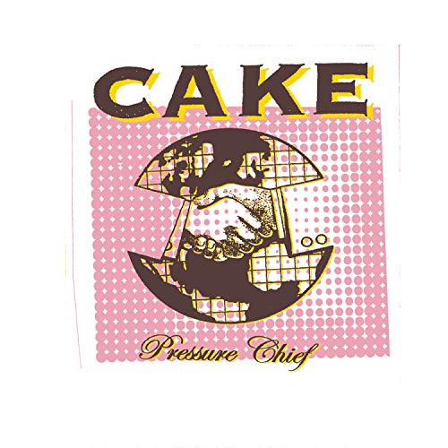 CD cover for Cake’s “Pressure Chief” with pink, dotted background and globe.
