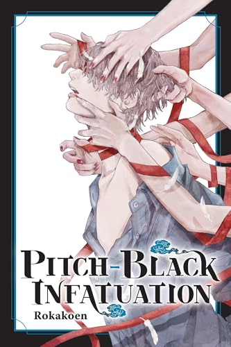 Manga cover: a young man restrained by hands and red ribbons.