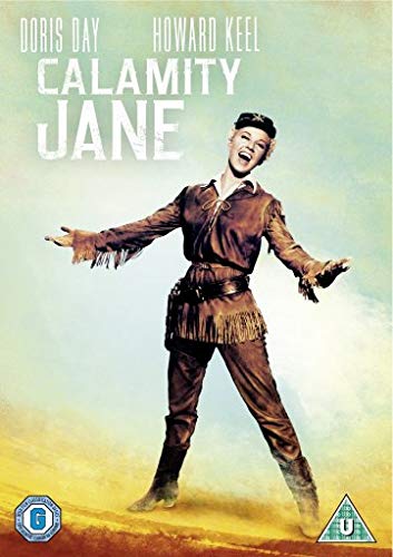 Calamity Jane" DVD cover featuring Doris Day in frontier attire.