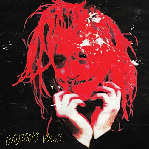 Album cover with a red, distorted portrait of a person against a black background.
