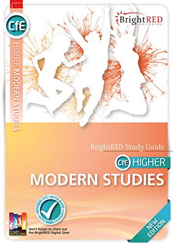 Higher Modern Studies study guide cover with white silhouettes of people jumping against orange background.