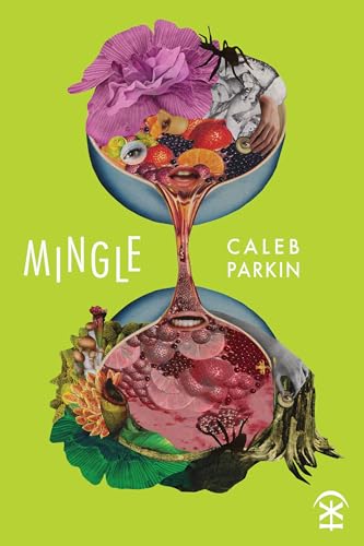 Book cover for "Mingle" with collage of fruit, flowers, and organic shapes.