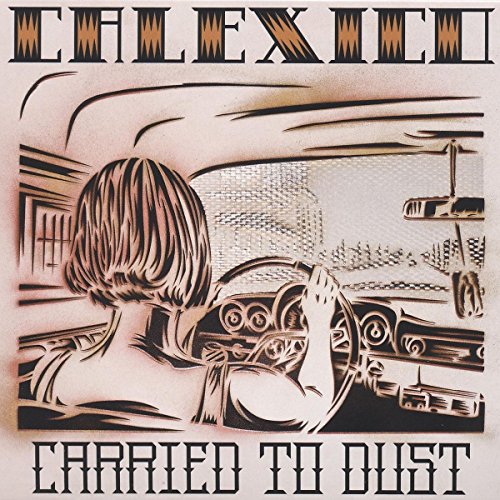 Woodcut-style album cover depicting a woman driving a vintage car.