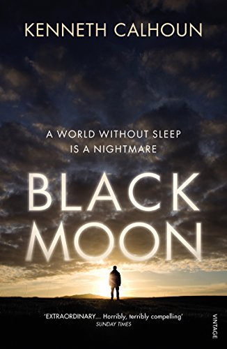 Book cover: "Black Moon" by Kenneth Calhoun, with stormy sky and lone figure.