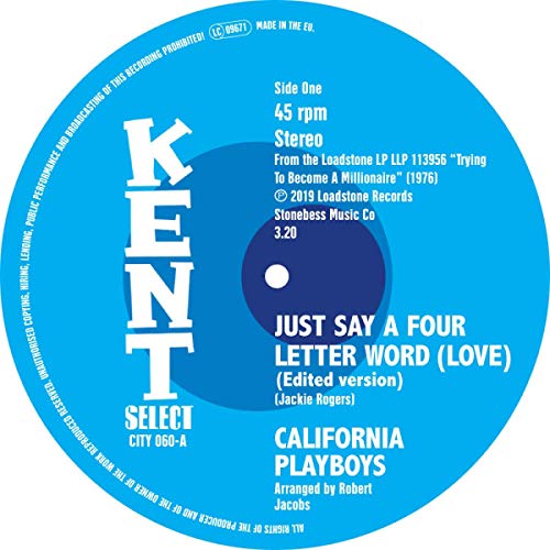 Blue vinyl record label with white text, displaying song and artist information.