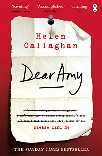 Book cover: "Dear Amy" by Helen Callaghan, featuring handwritten text on paper.