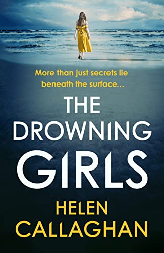 Book cover: woman on beach, stormy sea, title "The Drowning Girls".