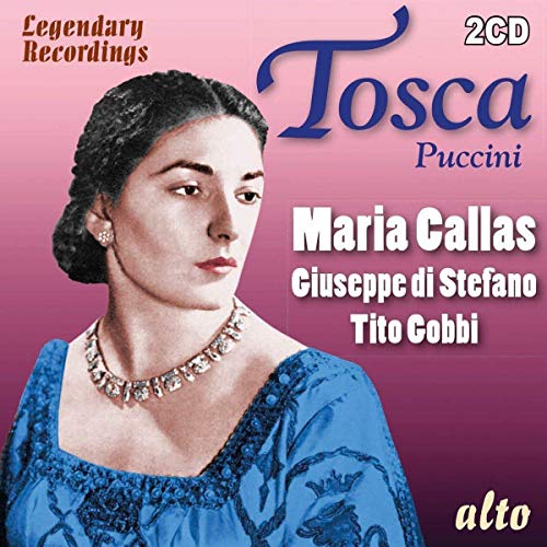 Maria Callas portrait on a 2CD album cover for Puccini’s Tosca.