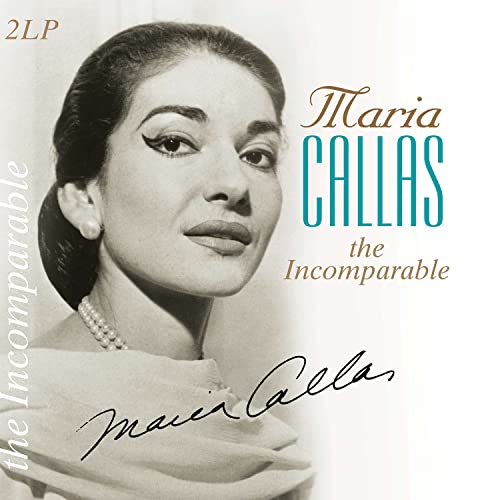 Black and white portrait of Maria Callas on a vinyl record cover.