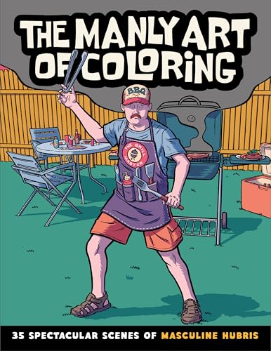 Coloring book cover depicting a man grilling with exaggerated confidence.
