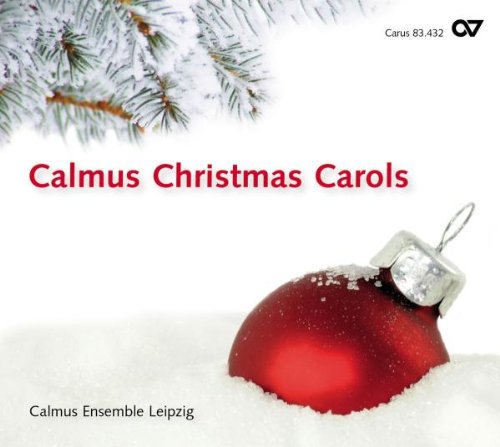 "Album cover with red Christmas ornament and snowy pine branch on white background."