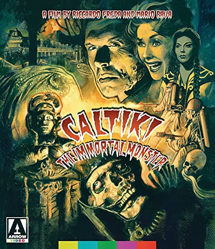 Blu-ray cover for "Caltiki The Immortal Monster" featuring distressed faces and ruins.