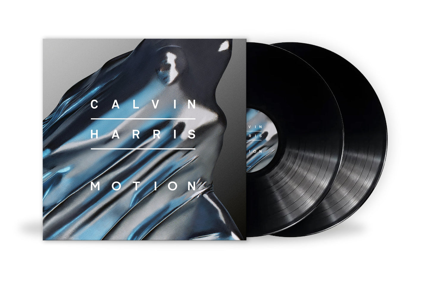Calvin Harris “Motion” vinyl record with blue and white cover art.