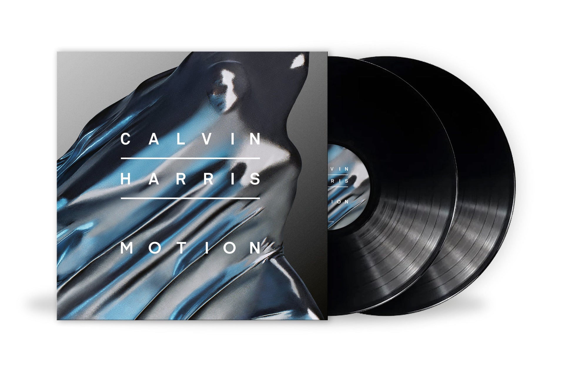 Calvin Harris “Motion” vinyl record with blue and white cover art.