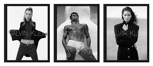 Three black-and-white framed portraits of models with "Calvin Klein" logo.