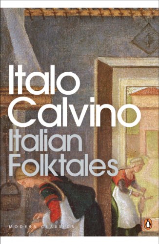 Book cover: “Italian Folk Tales” by Italo Calvino, painted scene.