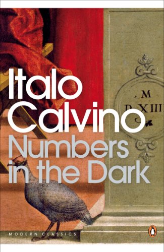 Book cover: "Numbers in the Dark" by Italo Calvino, featuring a bird and clock.