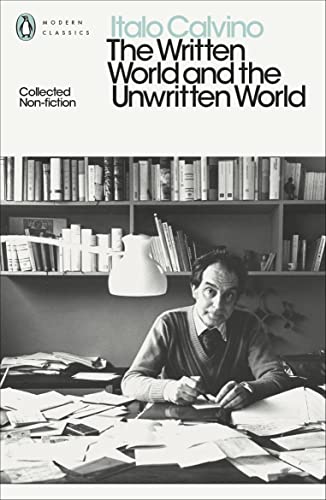 Book cover featuring Italo Calvino seated at a desk with papers.