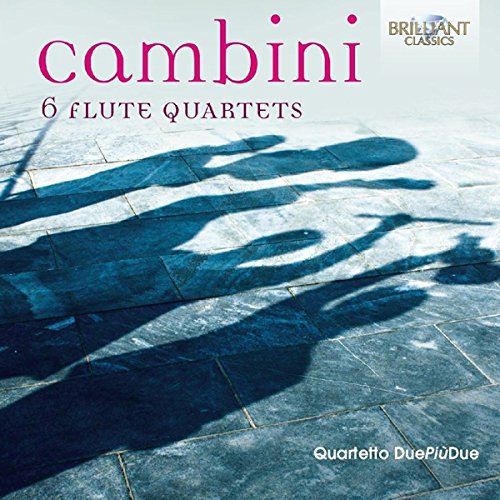 Cover of "Cambini: 6 Flute Quartets" CD with shadows of musicians on pavement.